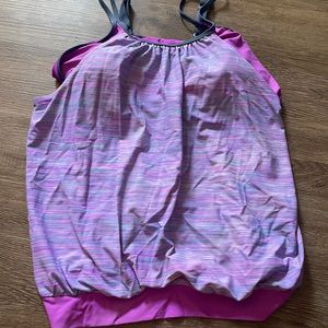 Free Country Womens 1X One Piece Swimsuit Purple Pink Striped Summer One piece